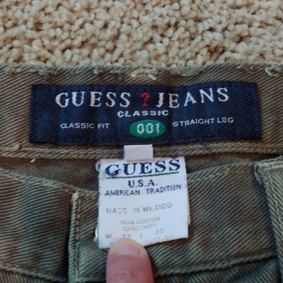 Vintage Guess Triangle Washed Olive Green Classic Fit Straight Leg Waist 32 - Picture 11 of 11